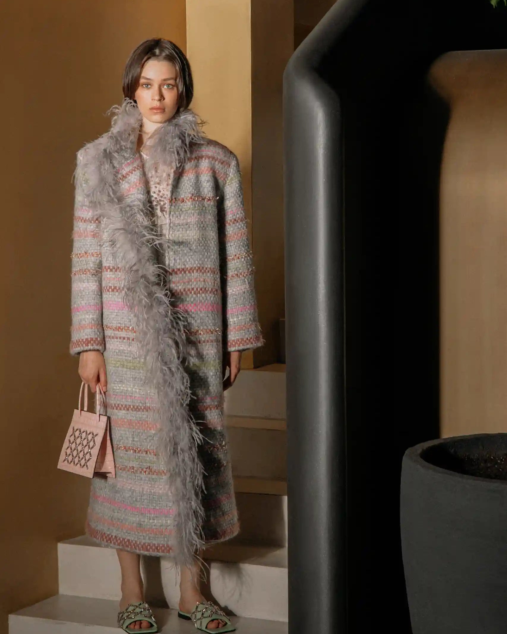 Tweed Boa Coat