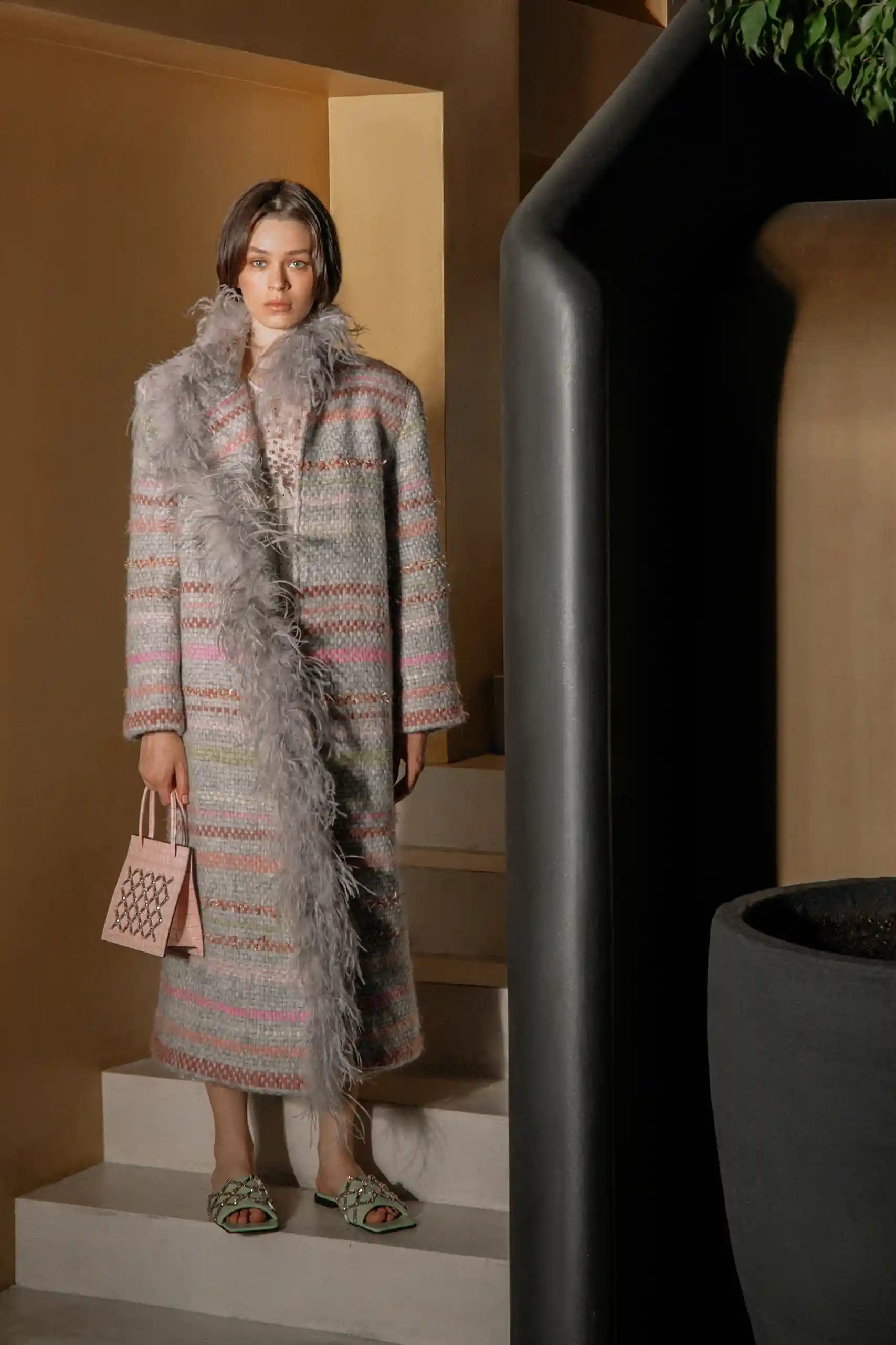 Tweed Boa Coat