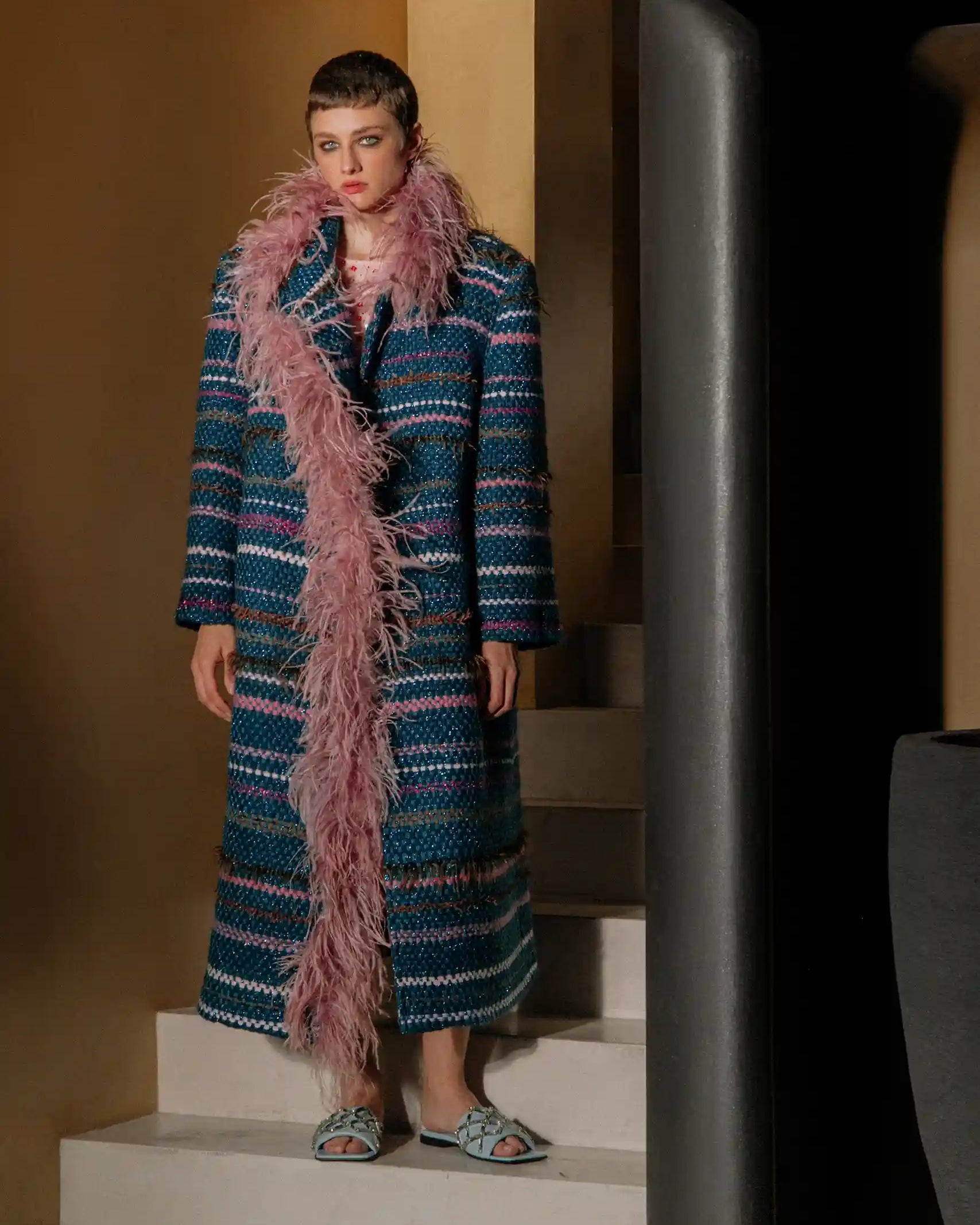 Tweed Boa Coat